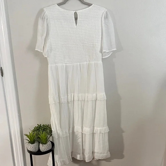 White Midi Dress with Tiered Ruffles - Picture 3 of 3